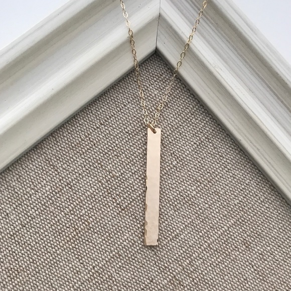14K Gold Filled Textured Vertical Bar Necklace - Picture 3 of 6